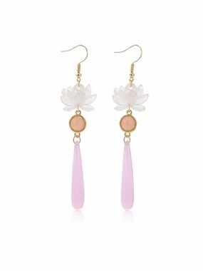Pink and White Lotus Statement Earrings